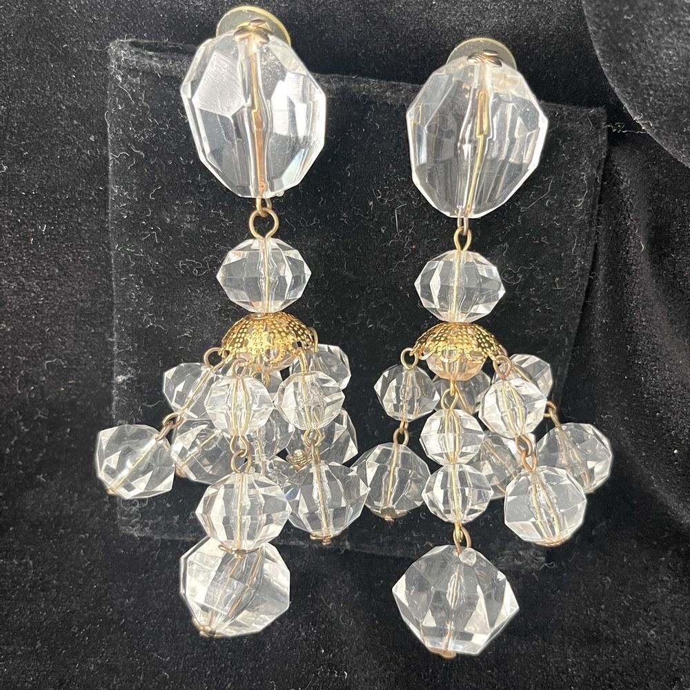 Vintage Gold and Clear Crystal Drop Post Earrings